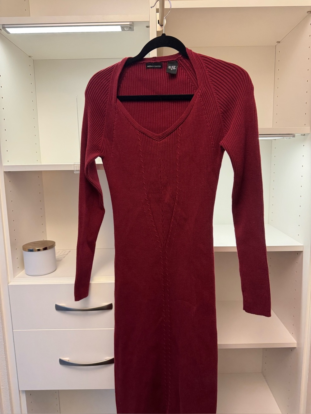 Moda International Red Ribbed Knit Sweater Dress Medium